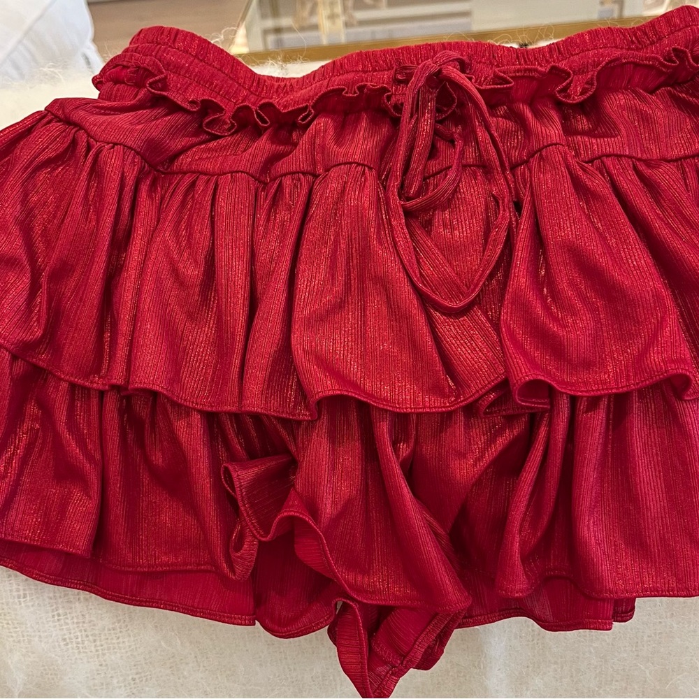 Red ruffle skirt with short liner